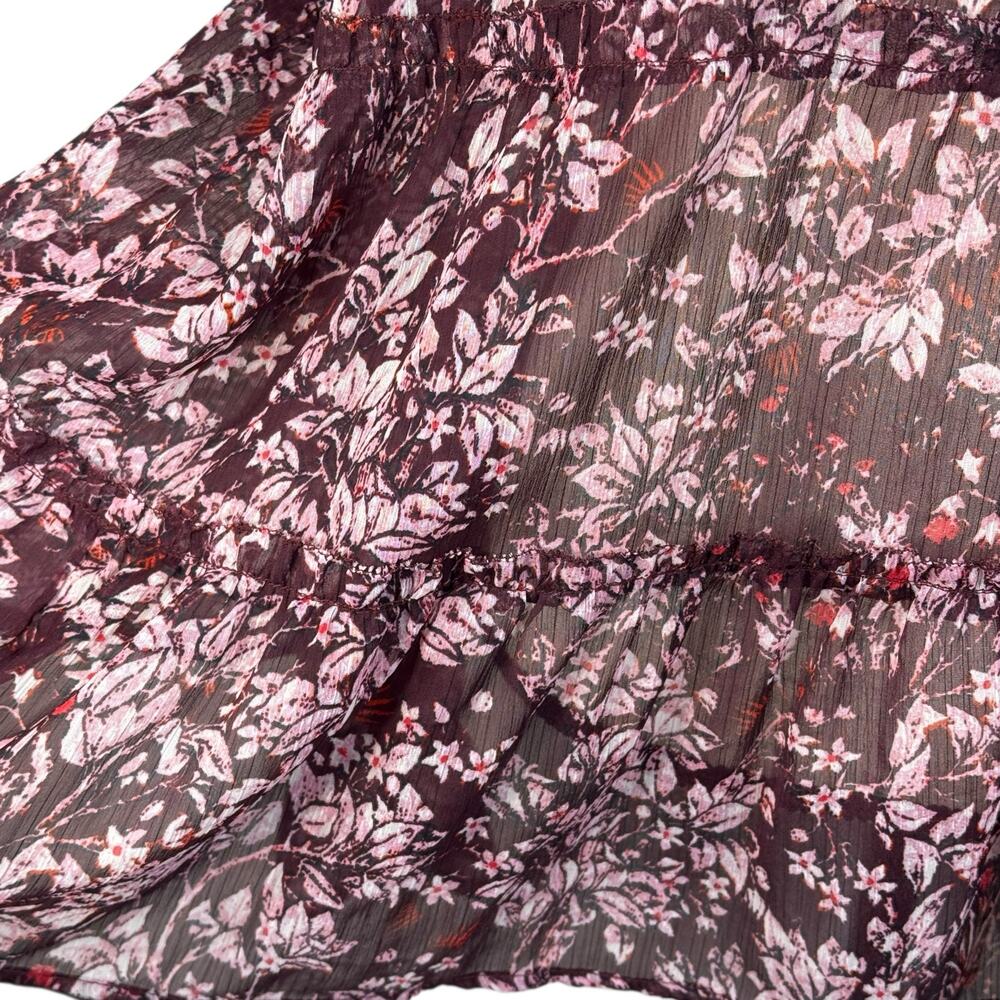 Lucky Brand Large Top Floral Semi-Sheer Keyhole Ruffled Tiers Long Bell Sleeves - Picture 3 of 11